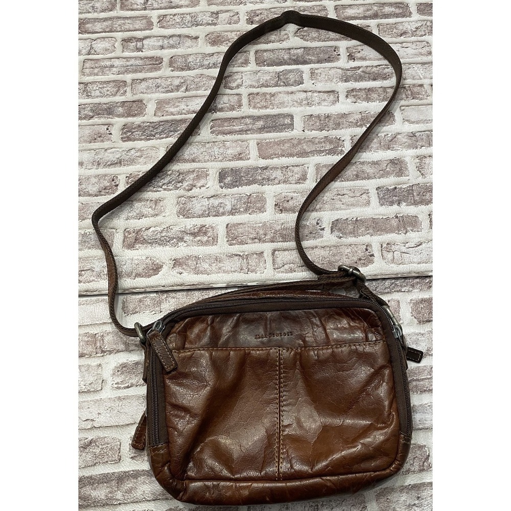 Jack Georges Voyager Brown Leather Double Zipper‎ Organizer Crossbody Bag Wear